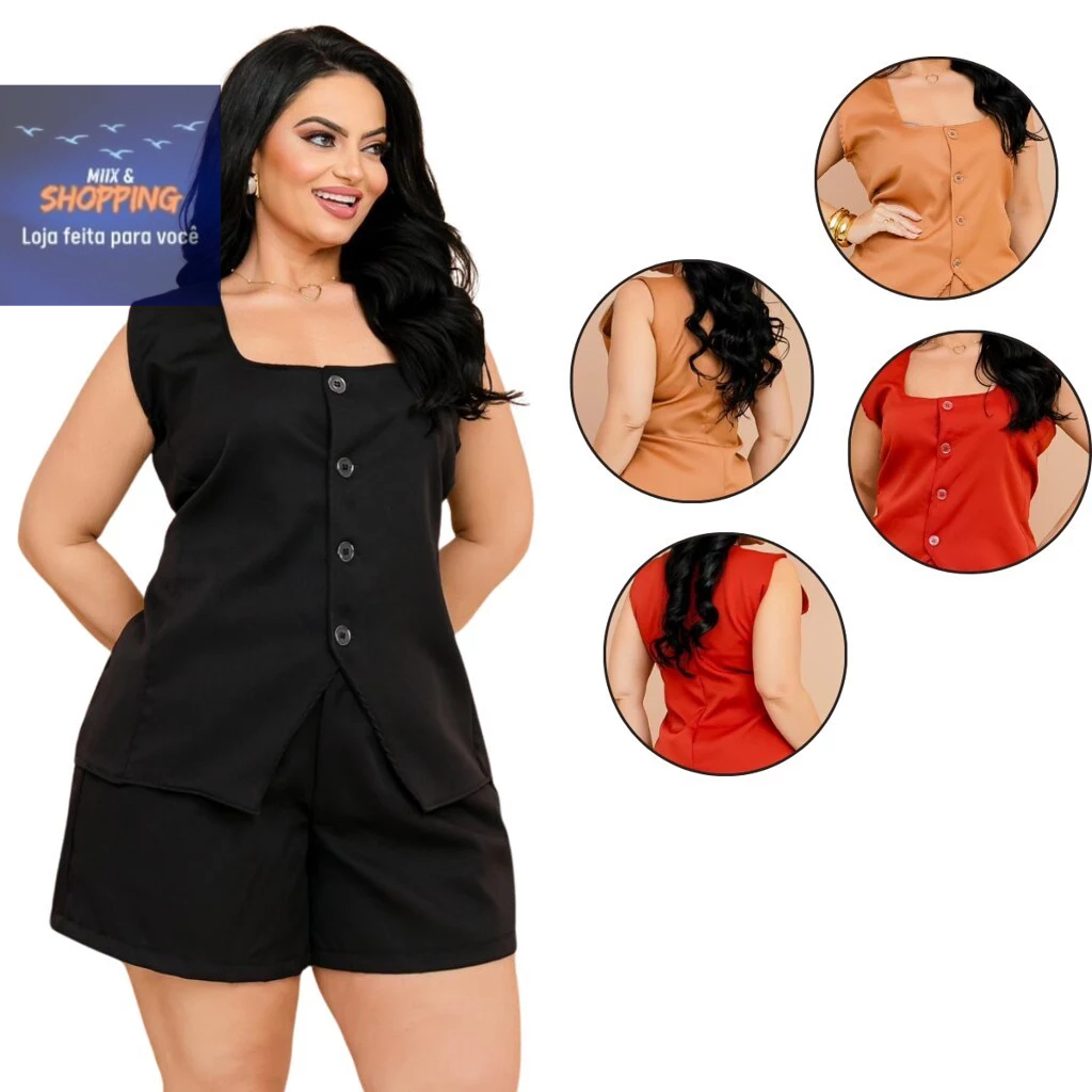 Kit 2 Conjuntos Femininos Social Plus Size Quatro Botões Diversas Cores possui Lycra