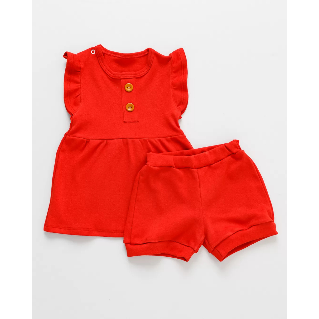 CONJUNTO 2 PEÇAS MINIMALISTA BATA C OM BOTÕES E SHORT NO SUEDINE VERMELHO