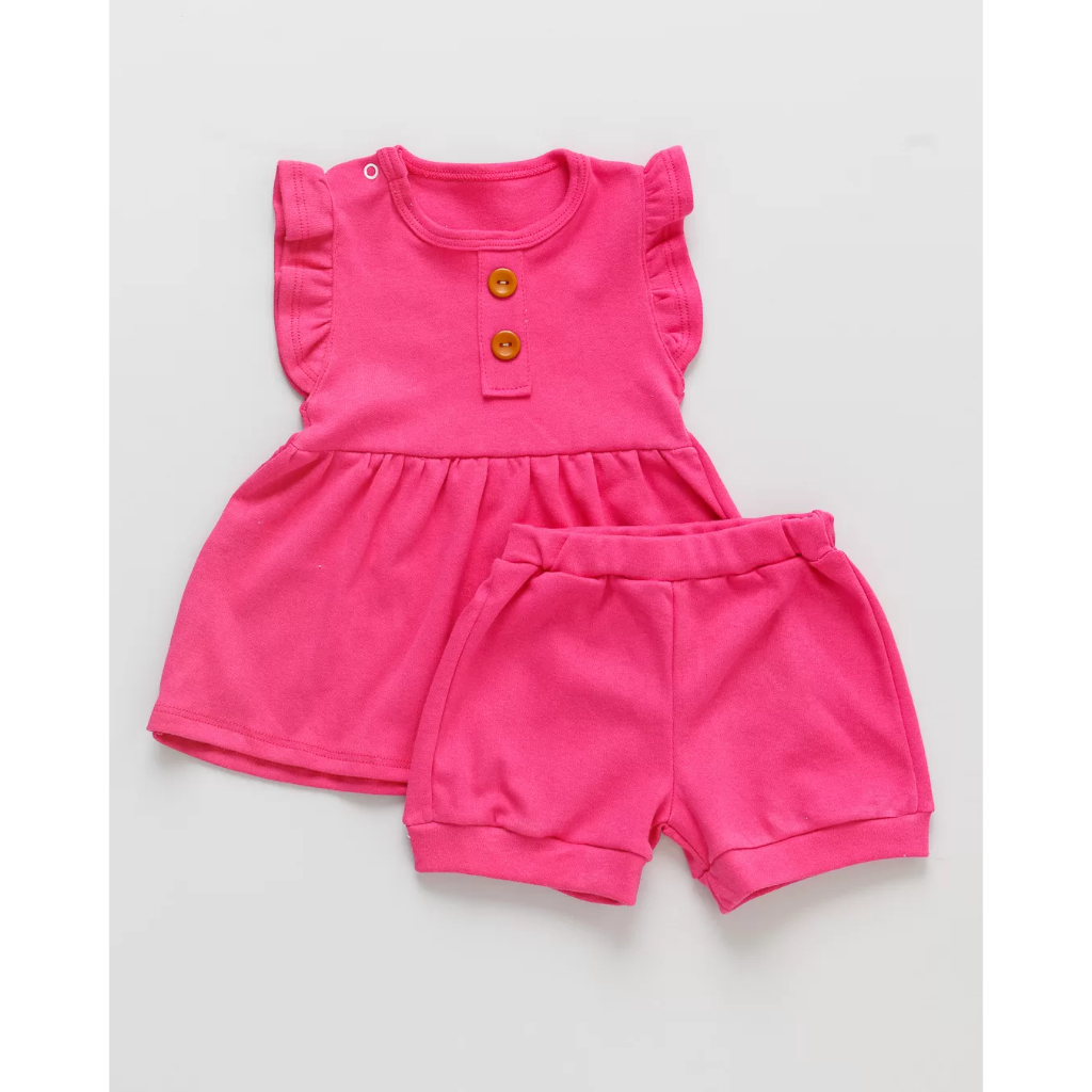 CONJUNTO 2 PEÇAS MINIMALISTA BATA COM BOTÕES E SHORT NO SUEDINE PINK