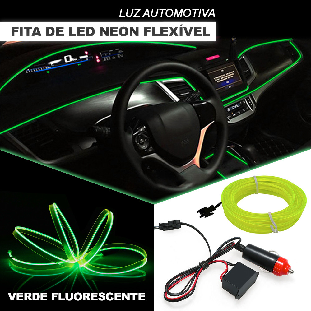 Fita Barra Led P/ Painel Verde Fluorescente Zafira 2007 2008 2009 2010 2011 5m Tunning Top
