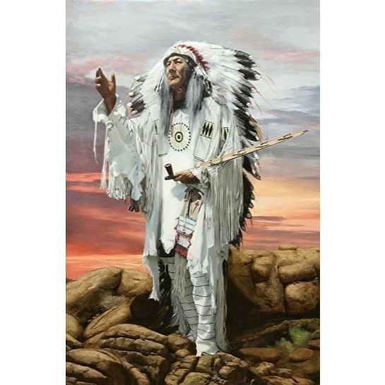 Índio (ou Caboclo) da América do Norte, com Cachimbo da Paz (ou da Amizade). Quadro Decorativo Placa MDF