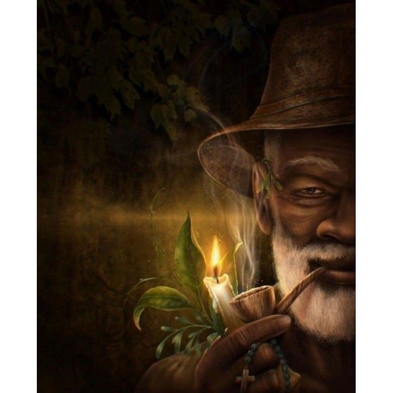 QUADRO DECORATIVO PLACA MDF-PRETO VELHO VOVÔ FUMANDO SEU CACHIMBO