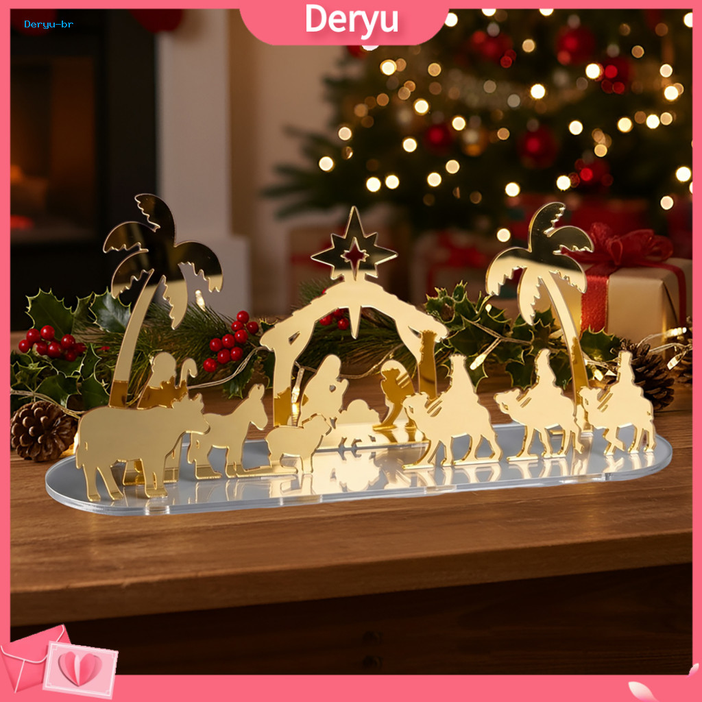 Christmas Tabletop Decorations Transparent Acrylic Figurines Ornament Mirrored Gold Silhouette Holiday Decoration Festiv