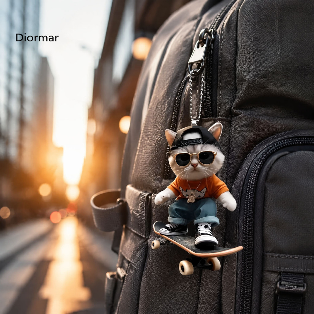 Office Workstation Ornament Acrylic Hanging Skateboard Cat Car – 2d Flat Rearview Mirror Decor Trendy Skate for Vehicl