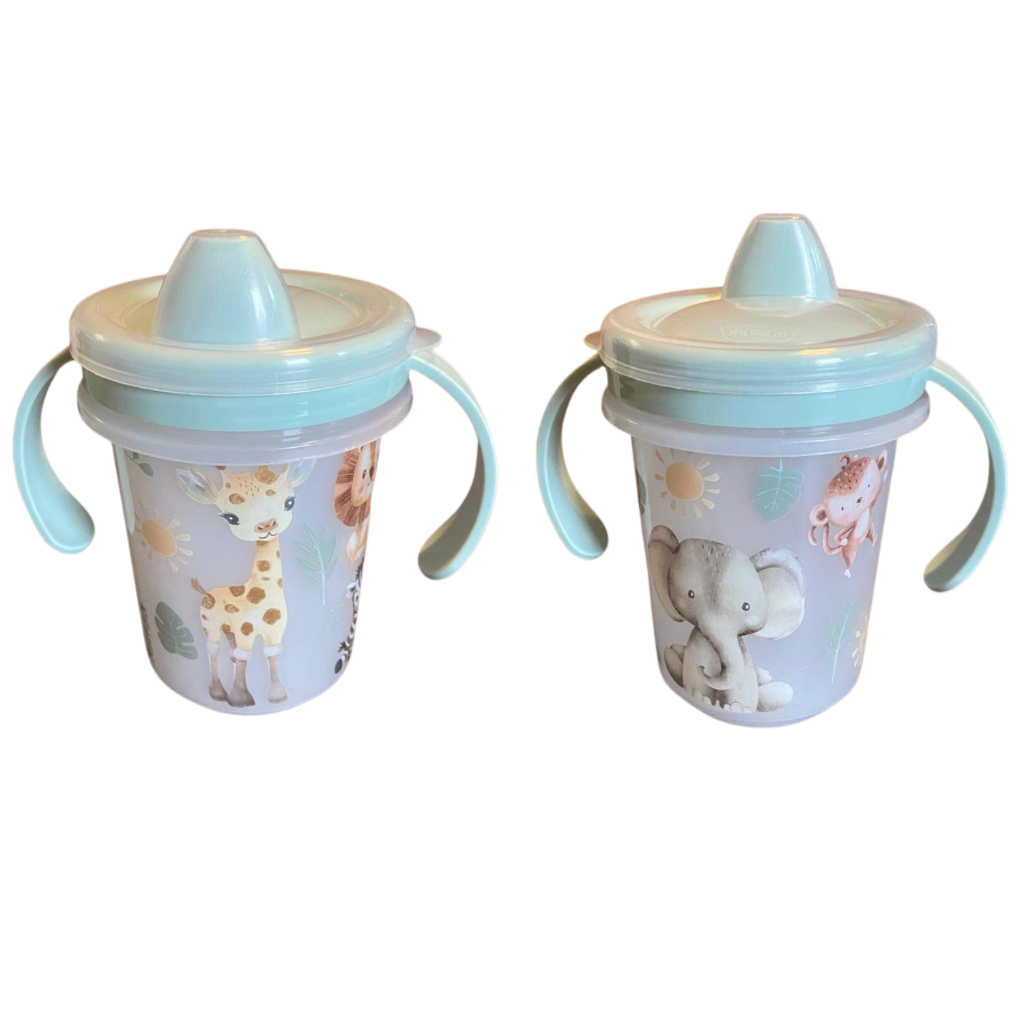 Copo Caneca com Alça e Tampa Azul Bichinhos 330 ml Plasútil