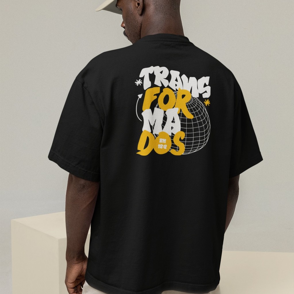 Camiseta Oversized Plus Size Cristã Católica Gola Alta Streetwear Algodão TRANSFORMADOS 330