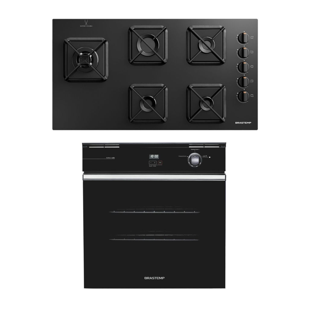 Combo Cooktop 5 Bocas a Gás Cor Preto + Forno de Embutir a Gás 78 Litros Brastemp (BDS85AE + BOA84AE) - BD85_BO8A_CJ