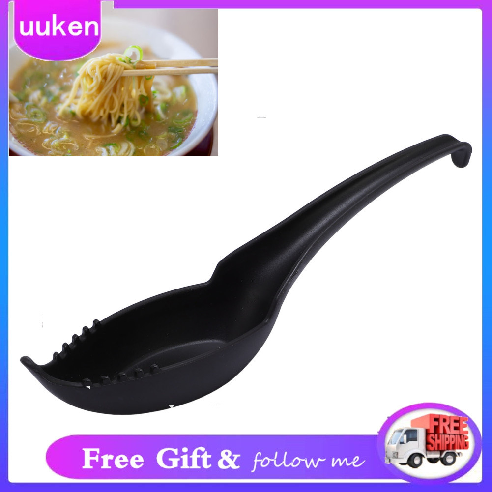 Uukendh Colher de macarrão 2 em 1 com garfo, sopa de fundo plano para ramen e espaguete, tigela profunda de plástico,