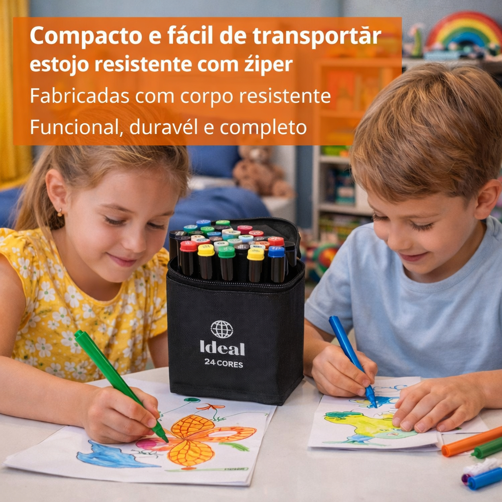 Estojo Canetas Coloridas Hidrográficas 36 Cores Vibrantes Alta Qualidade Material Escolar