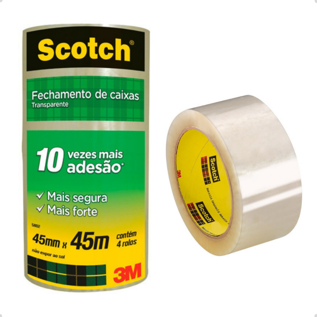 Kit 4 Fita Larga p/ Empacotamento 3M 45x45m - p/ Caixas Pesadas de E-commerce | Alta Adesão