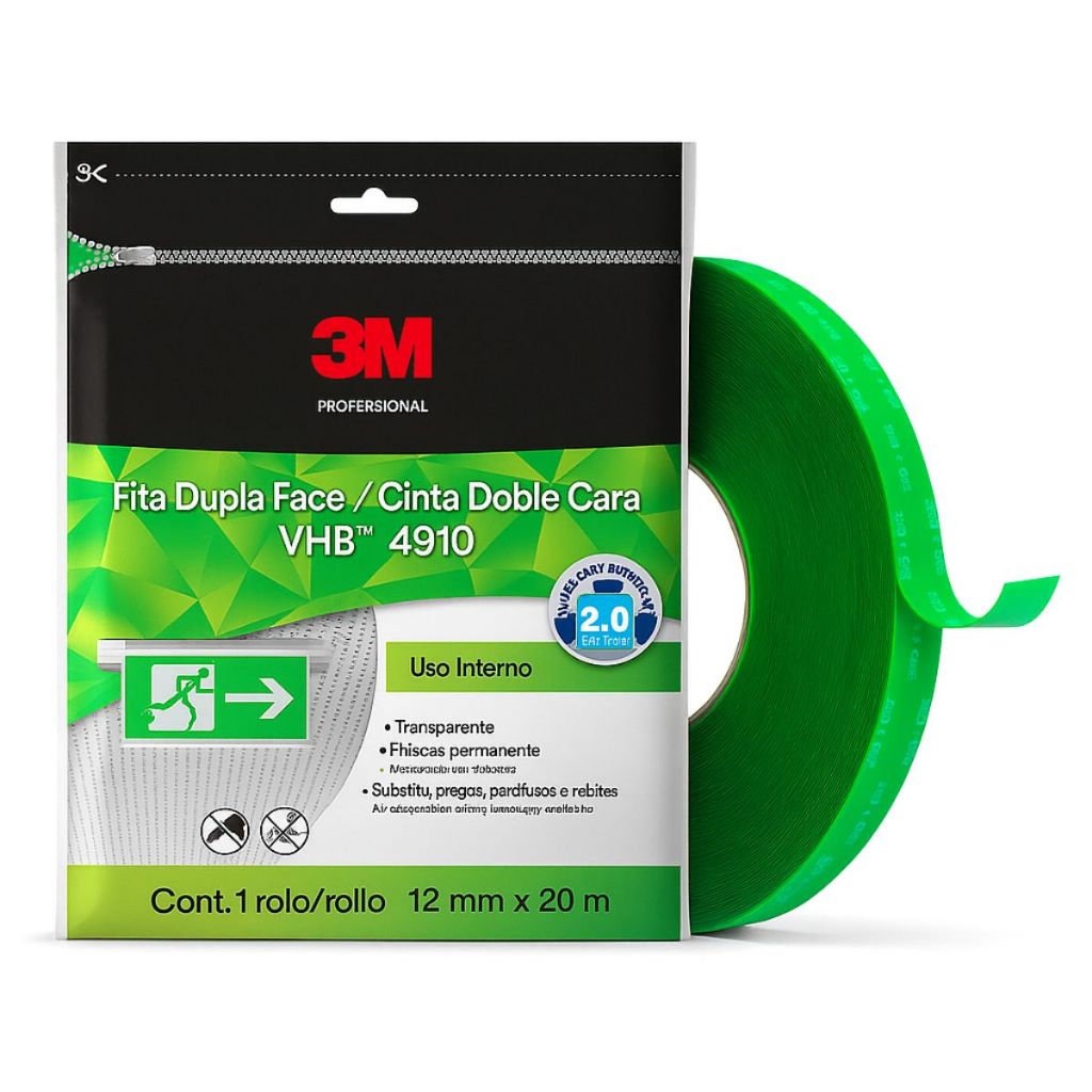 Fita Dupla Face 3m Cinta Doble Cara Vhb 4910 12x20 Interno Transparente Lisa Alta Resisténcia