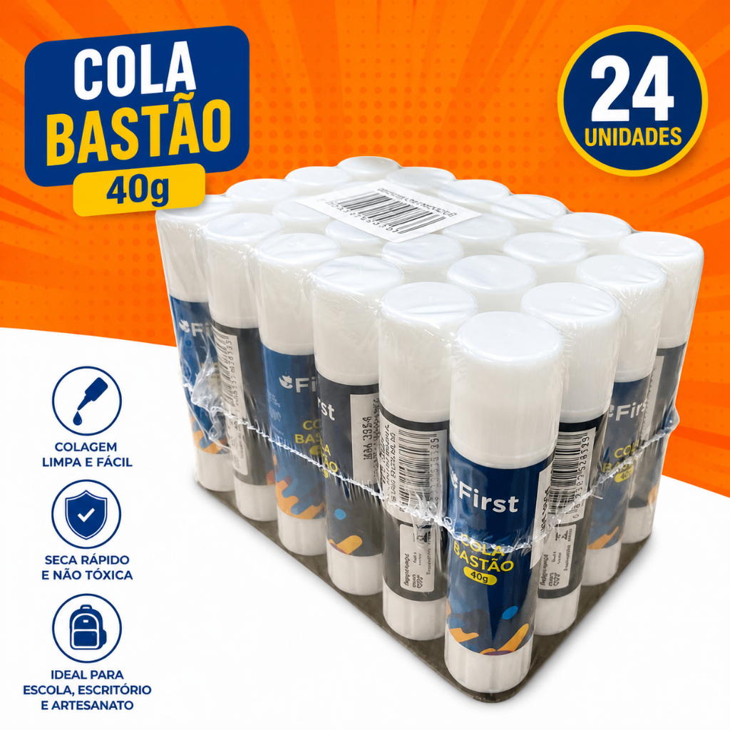 Conjunto 24 Cola Bastão Branca Alta Fixação Escolar Artesanato Escritório Papel Cartolina