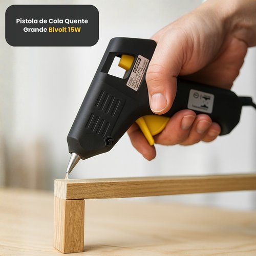 Pistola Cola Quente Alta Potencia Bivolt Ergonômica Preta Artesanato Reparos 15 Watts