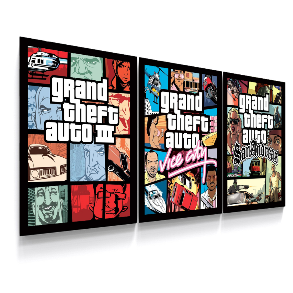 3 Quadros Decorativos Gta 3 Vice City E San Andreas GTA, Grand Theft Auto, PlayStation