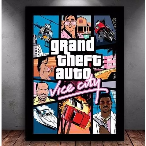 Quadro Placas Decorativas Poster geek Gamer Gta Vice City Retro Games
