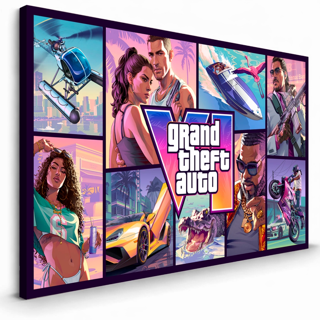 Quadro Decorativo GTA 6 Grand Theft Auto VI Vice City para Quarto Gamer