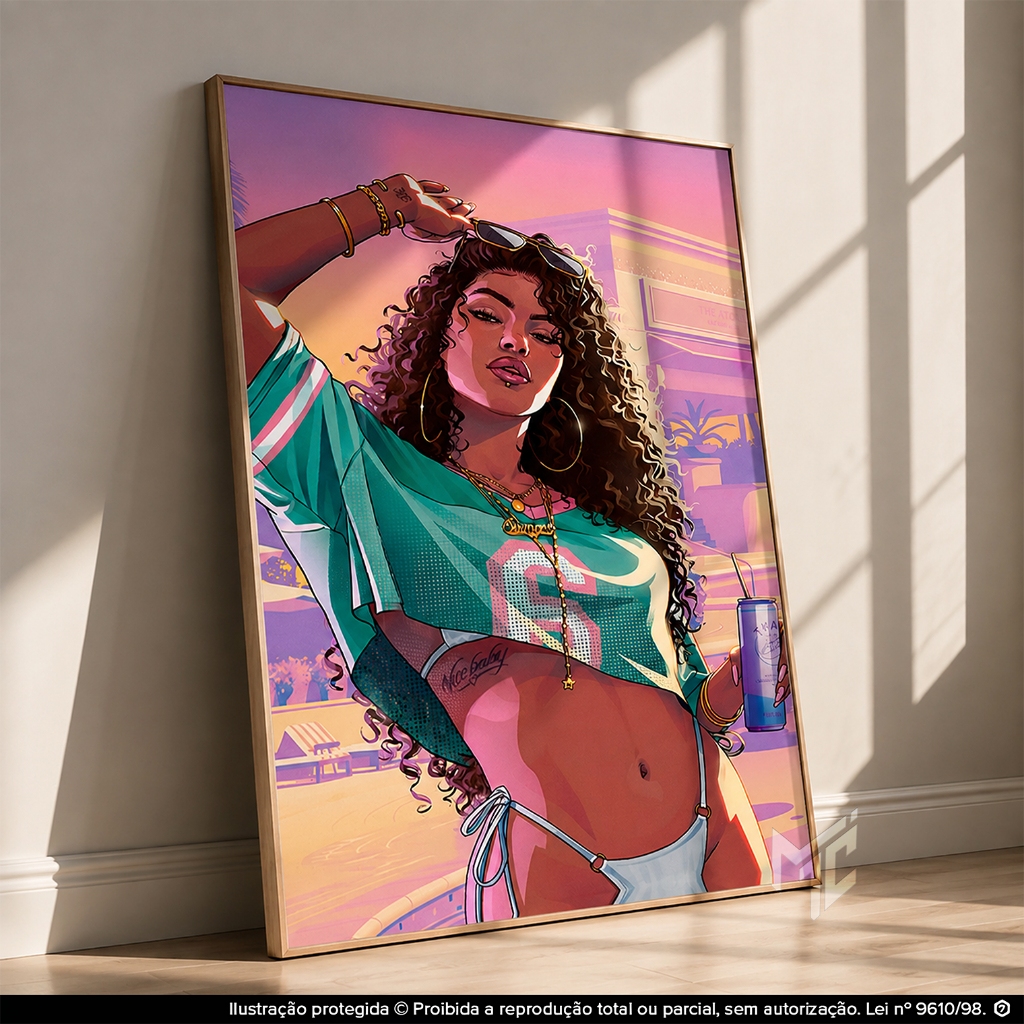 Quadro Decorativo GTA 6 Garota Vice City Estilo Neon para Quarto Gamer