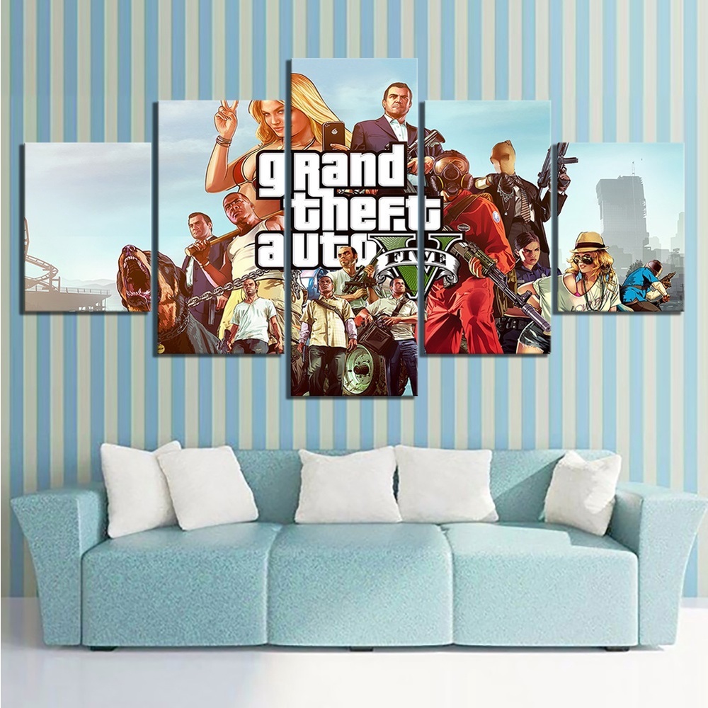 Kit Quadro Decorativos 95x55 Mosaico 5 Peça Mdf Full Hd  GTA VICE CITY