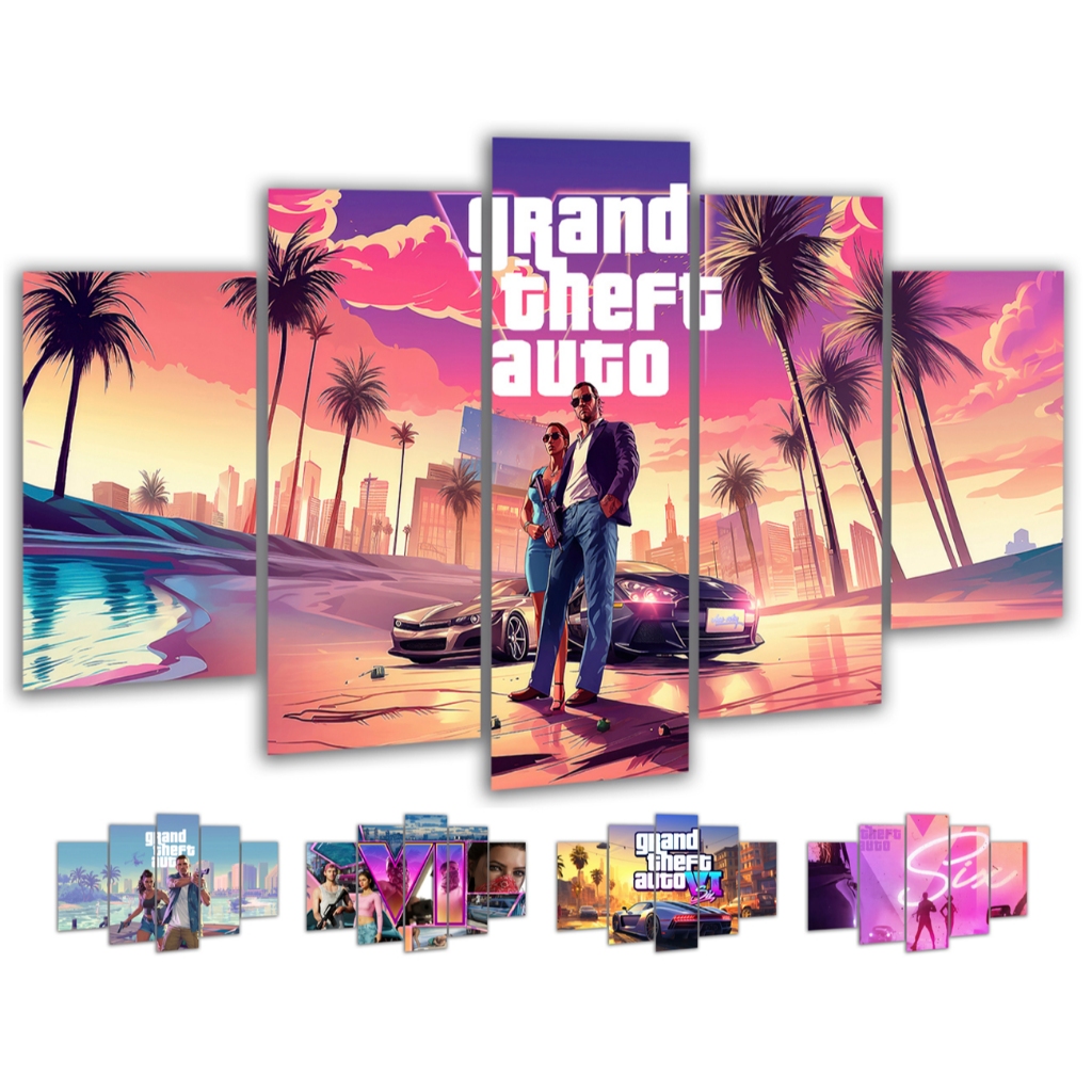 Quadro Decorativo GTA VI 6 Vice City Grand Theft Auto Gamer Playstation Xbox Six Seis Varias Opções