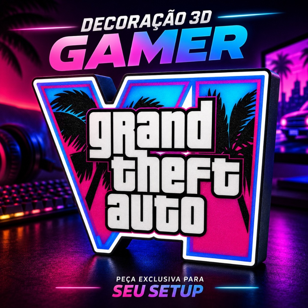LED GTA VI Vice City Decorativa Gamer | Setup Geek Gamer