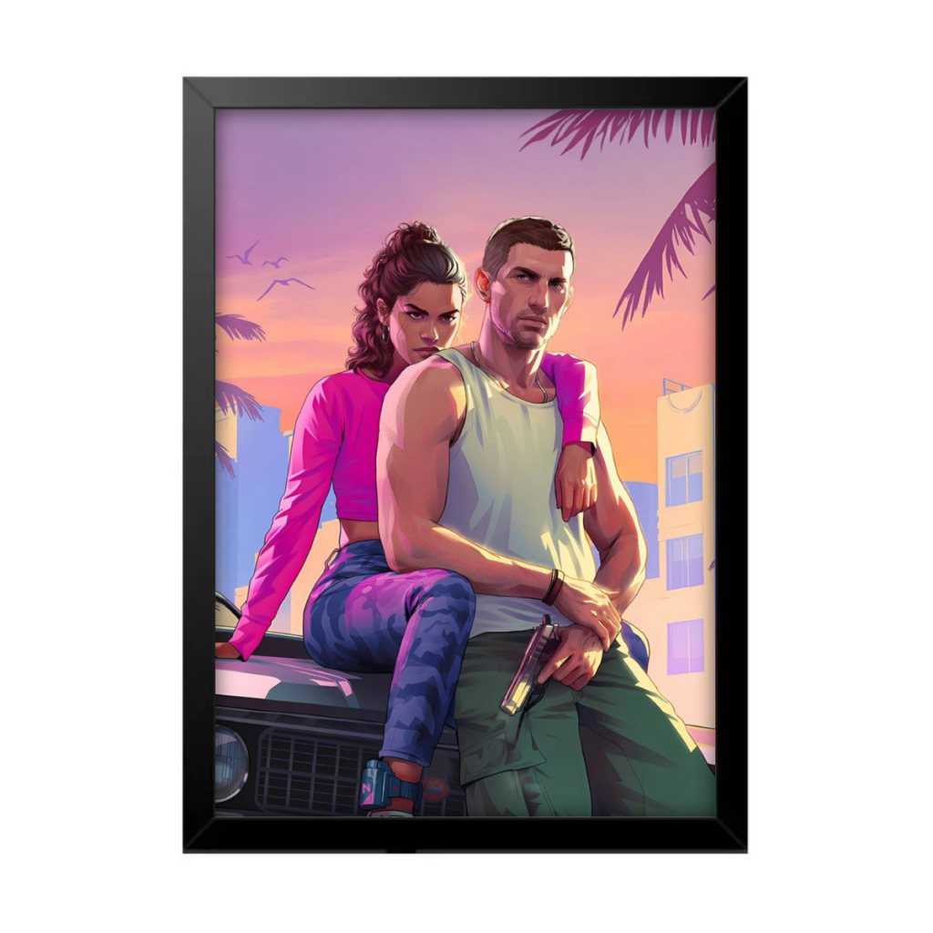 Quadro Decorativo Sala Quarto Gta Vi 6 Jason Lucia Jogo Game Geek Rokcstar Vice City PS5 Xbox