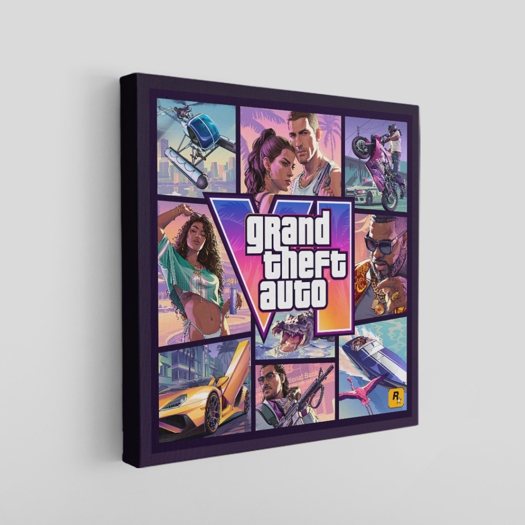 Quadro Decorativo GTA VI Oficial Collage Completa – Mapa Vice City | 30x30 40x40 60x60cm