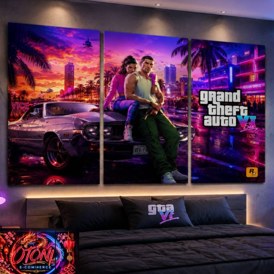 Quadro Decorativo GTA VI – Vice City Neon
