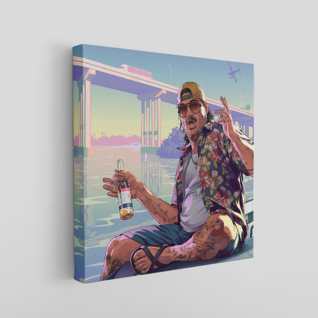 Quadro Decorativo GTA VI Rei do Barco – Estilo Vice City Boat | 30x30 40x40 60x60cm