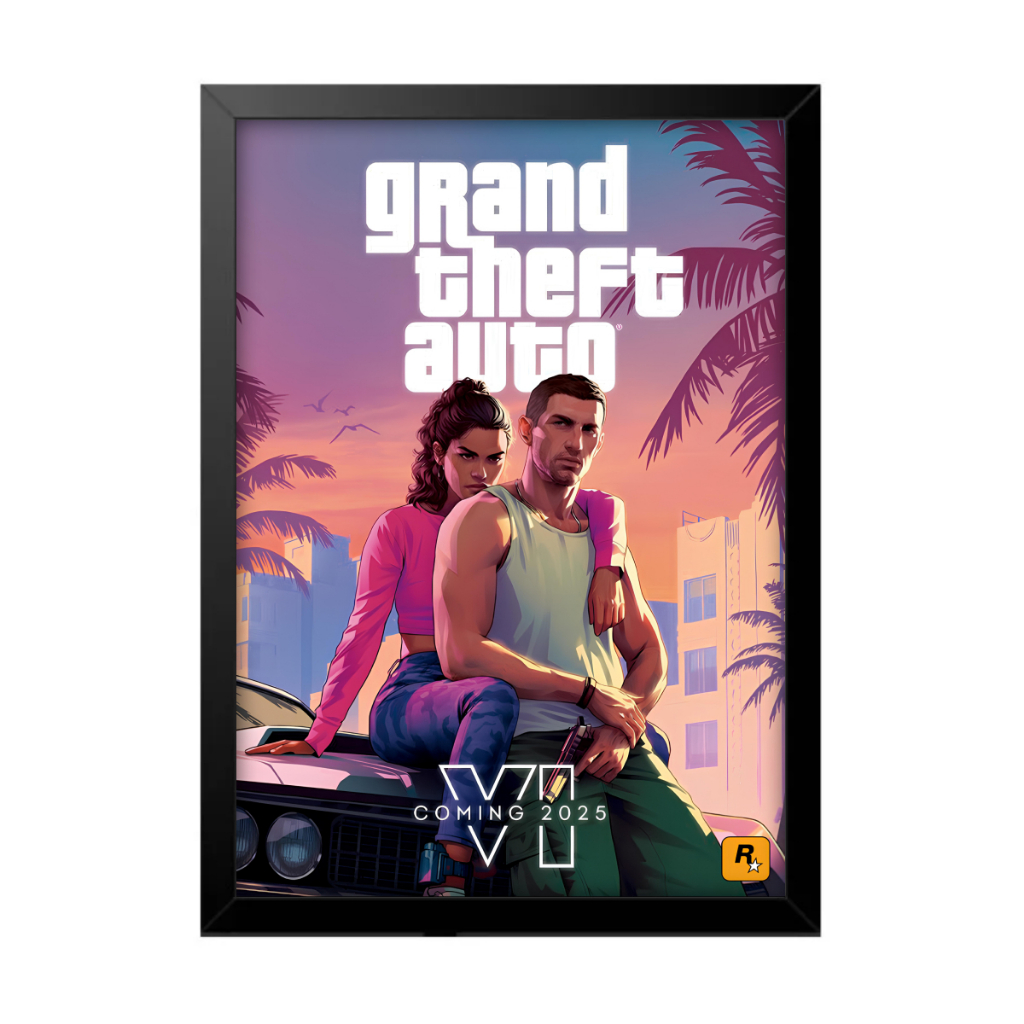 Quadro Decorativo Sala Quarto Gta Vi 6 Jason Lucia Jogo Game Geek Rokcstar Vice City PS5 Xbox Logo