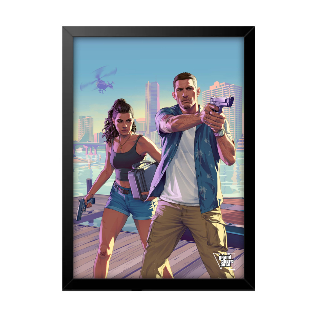 Quadro Decorativo Sala Quarto Gta Vi 6 Jason Lucia Jogo Game Geek Rokcstar Vice City PS5 Xbox