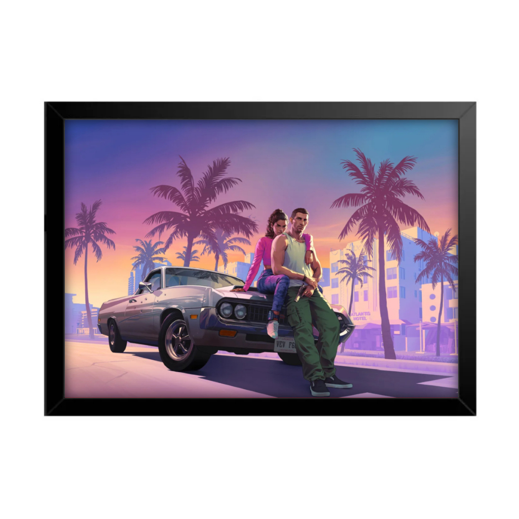 Quadro Decorativo Sala Quarto Gta Vi 6 Jason Lucia Jogo Game Geek Rokcstar Vice City PS5 Xbox