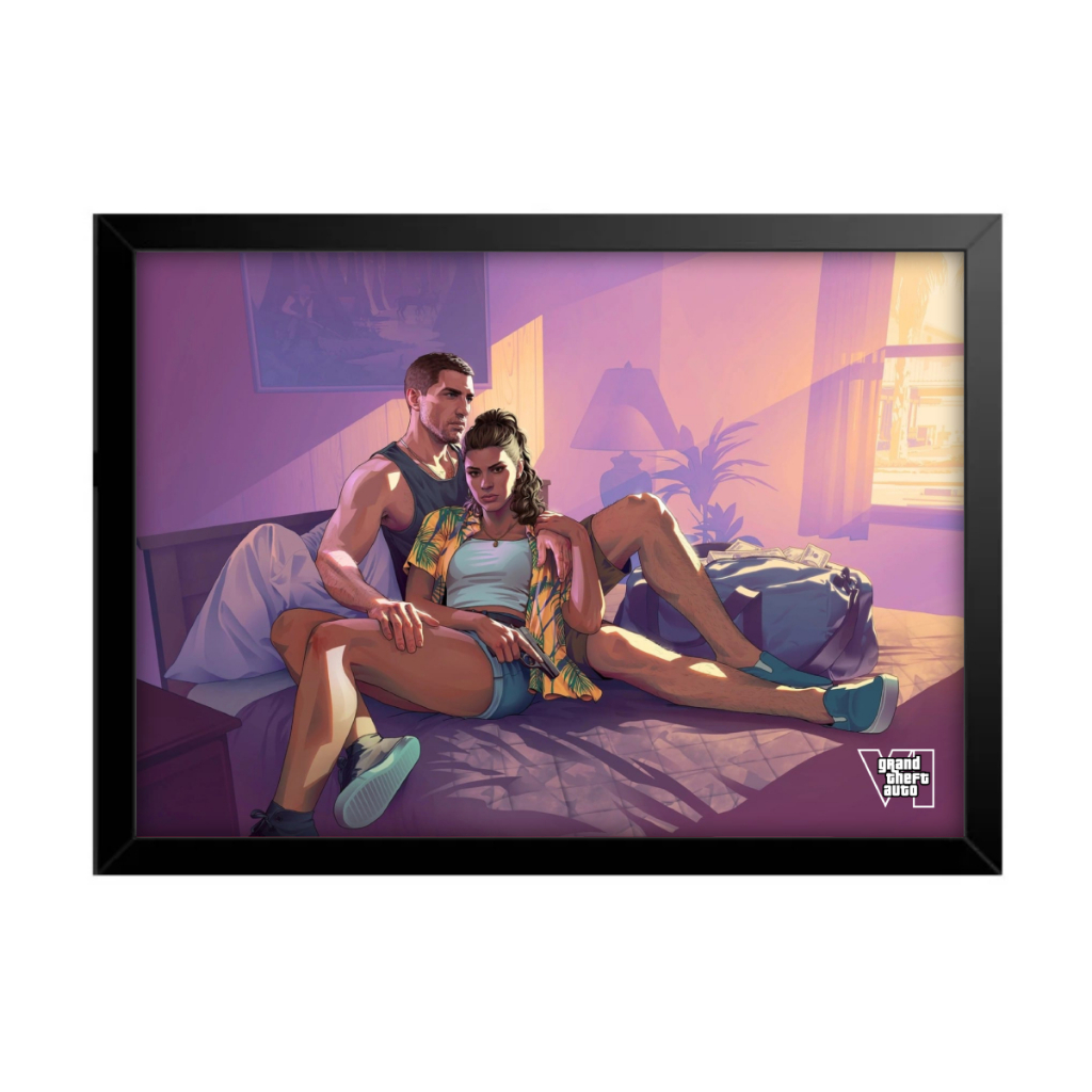 Quadro Decorativo Sala Quarto Gta Vi 6 Jason Lucia Jogo Game Geek Rokcstar Vice City PS5 Xbox