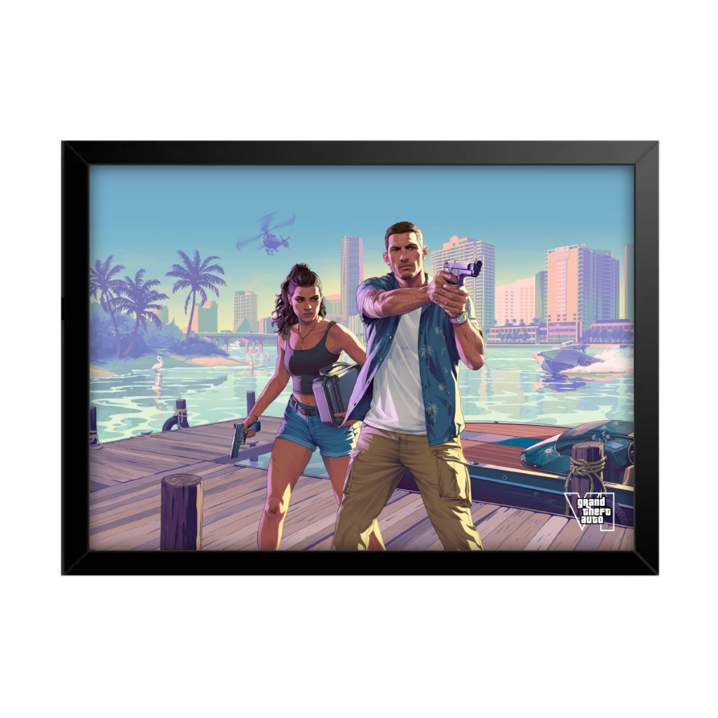 Quadro Decorativo Sala Quarto Gta Vi 6 Jason Lucia Jogo Game Geek Rokcstar Vice City PS5 Xbox