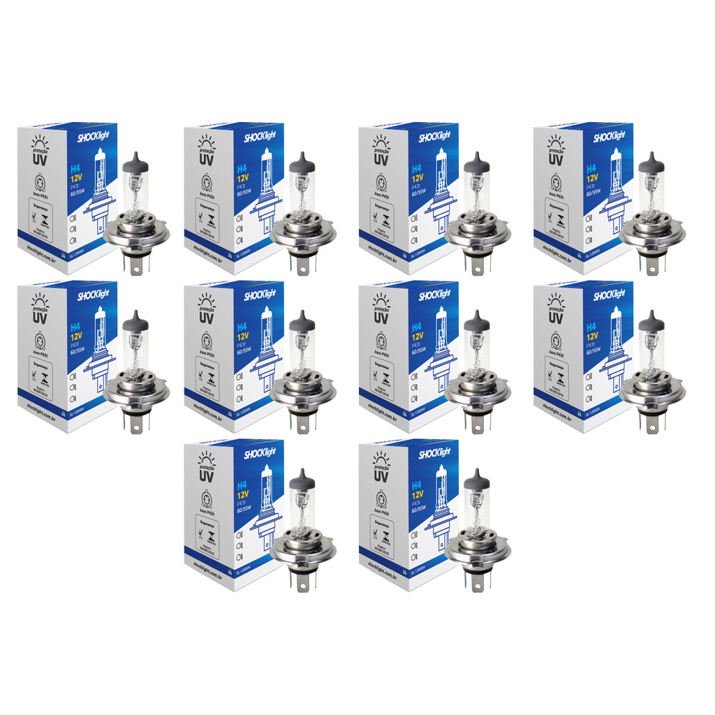 Kit 10 Lampada Shocklight Halogena Standart H4 12v 60/55w P43t
