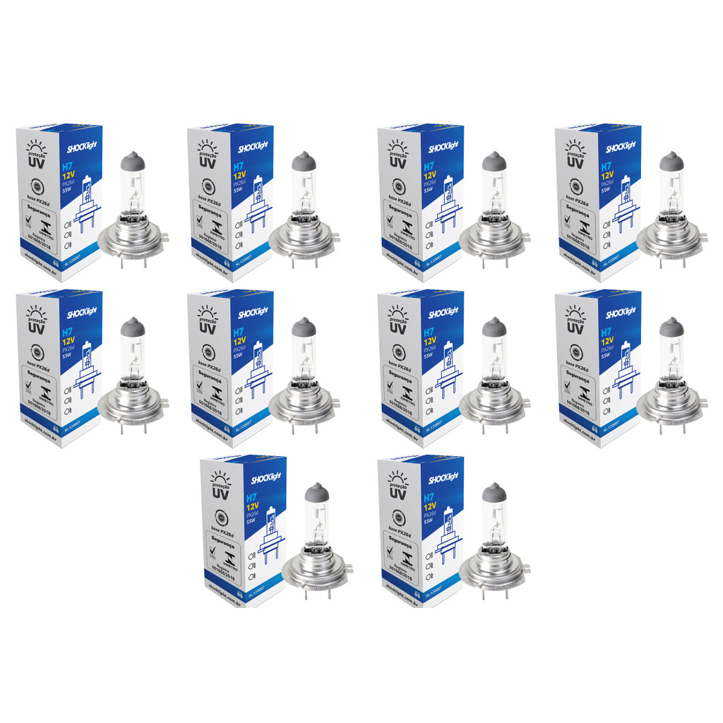 Kit 10 Lampada Shocklight Halogena Standart H7 12v 55w Px26d