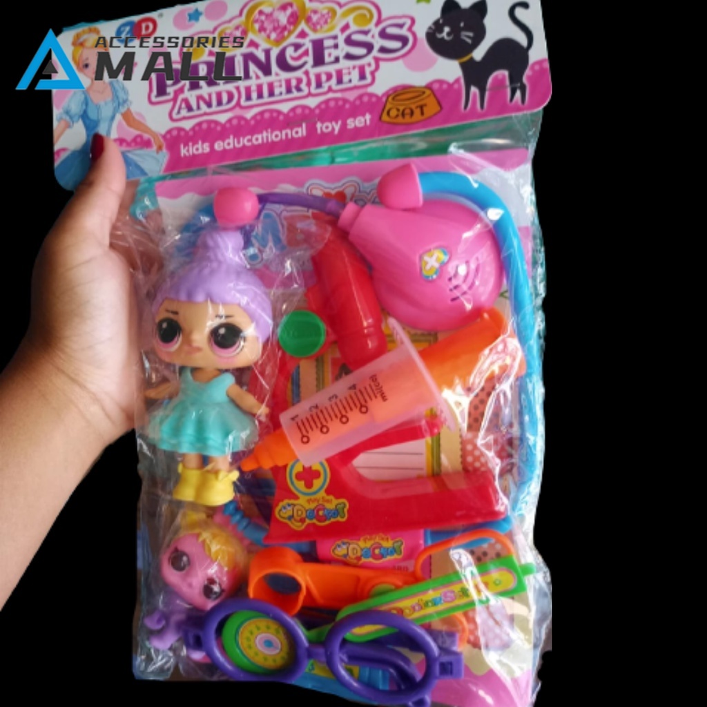 Kit Brinquedo Veterinária pet com acessórios Infantil - princess and her pet