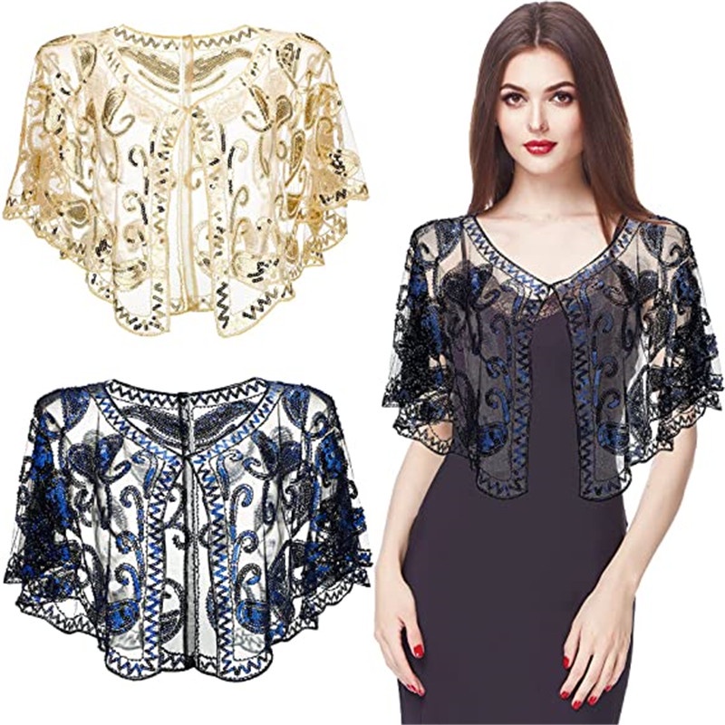 Mulheres & # 39 ; s 1920s shawl Beaded Sequin Deco Noturno Cabo Bolero Flapper Cobrir O Xale De Vestido De Noiva Europeu E Americano No Palco 158g