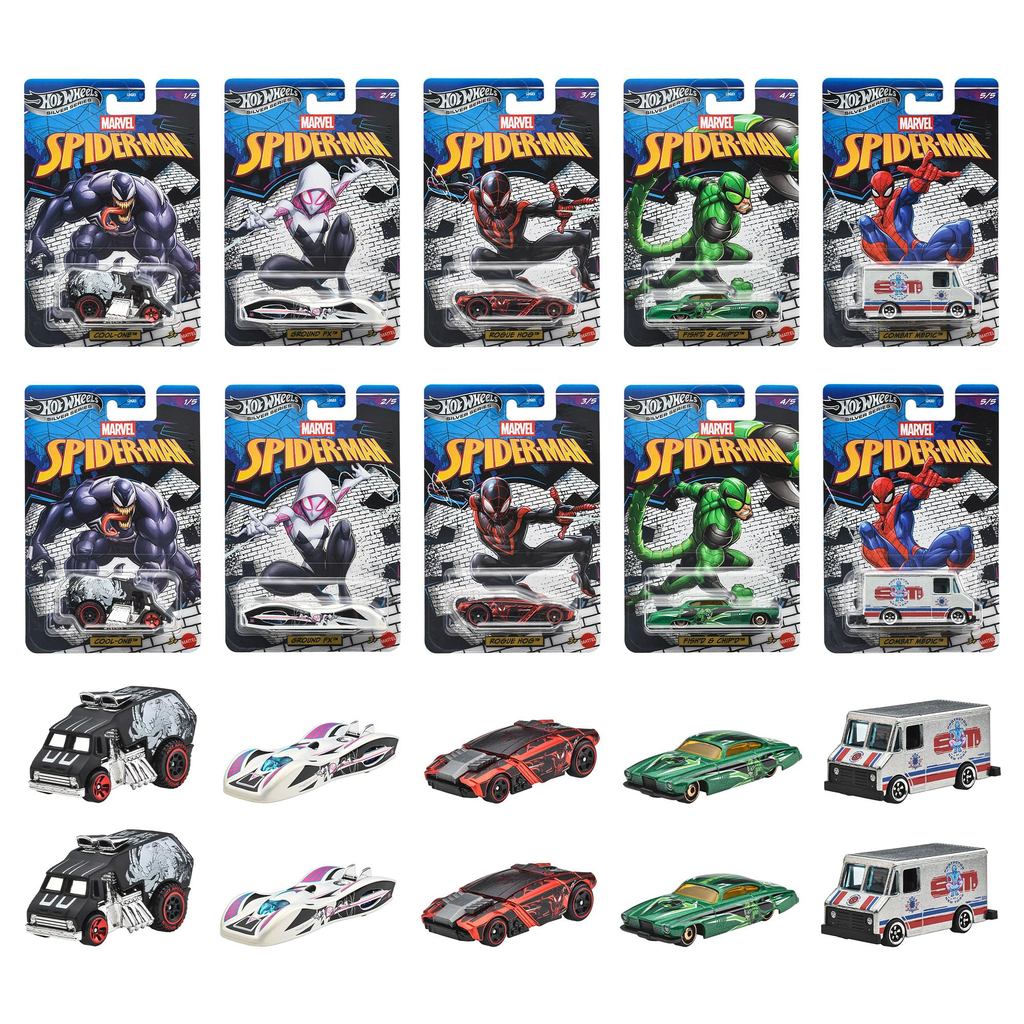 Hot Wheels Entertainment Theme Assortment - Spider-Man Vehicle Toy Mini Cars, 10-Pack Box Sale, Suitable for Ages 3 and