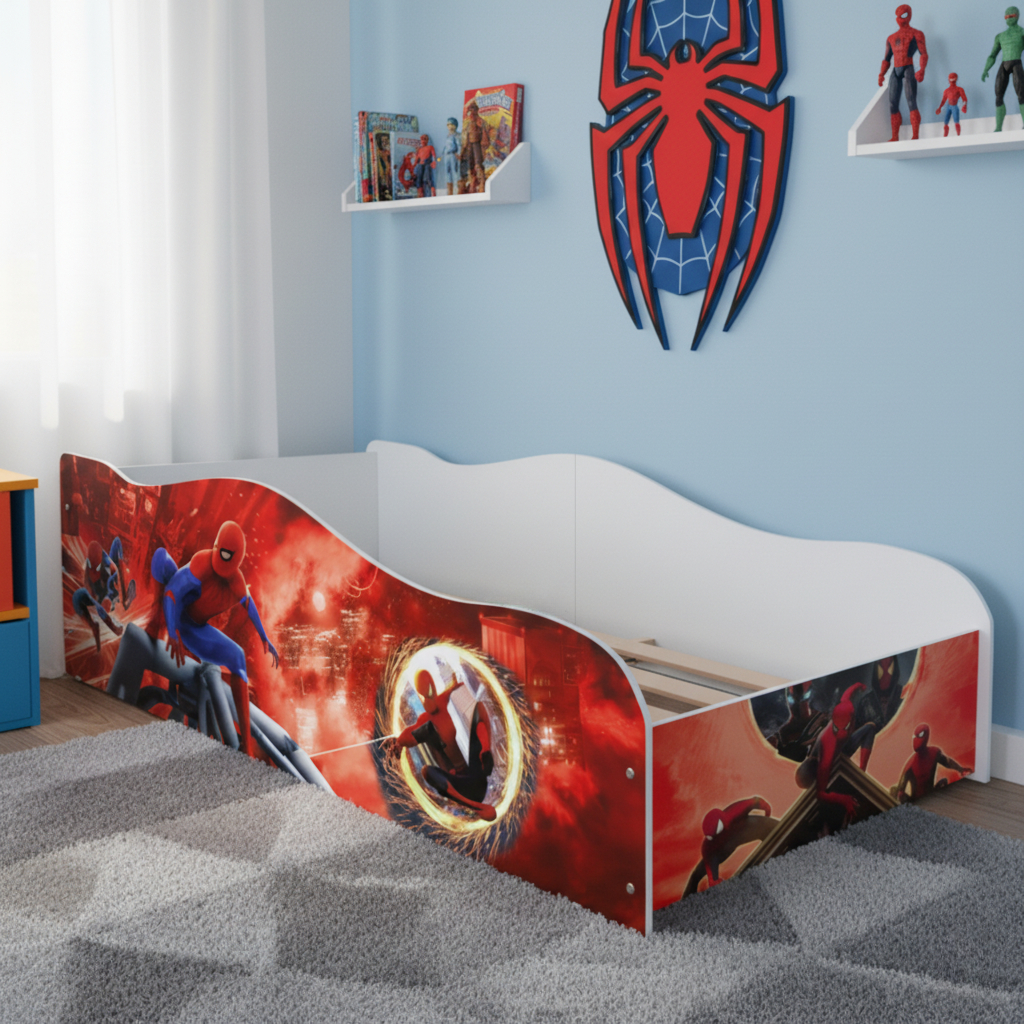 Mini Cama Infantil Adesivada Carro Spiderman Sem Colchão Decorativo Quarto Meninos Juvenil