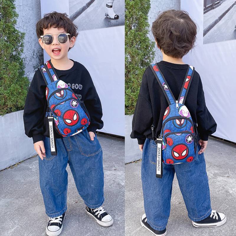 Crianças saco de peito menino primavera outing mini saco bonito moda Spiderman bolsa de ombro menino outing mini saco