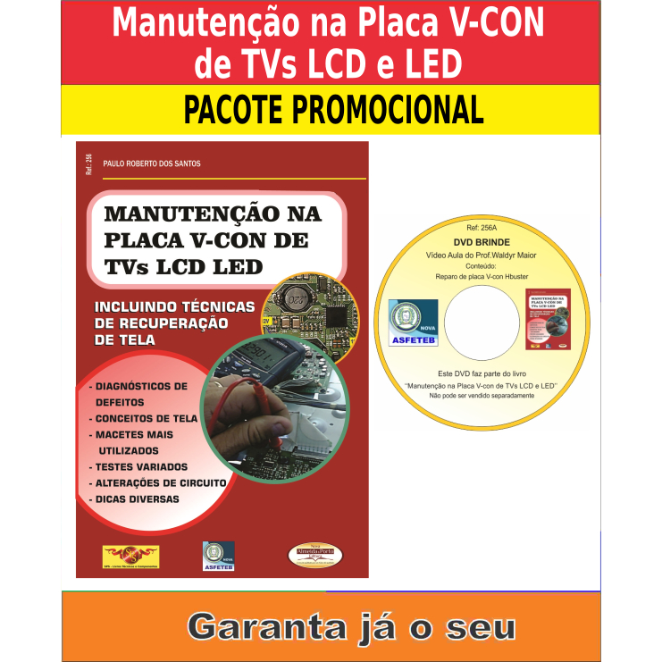 Livro e DVDaula Manutenção na Placa V-Con de TVs LCD e LED