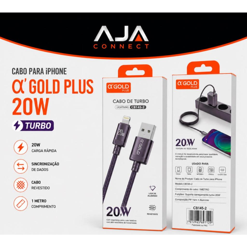 Cabo Lightning para iPhone α'GOLD Plus CB145-2 20W Turbo 1 Metro USB Carregamento Rápido
