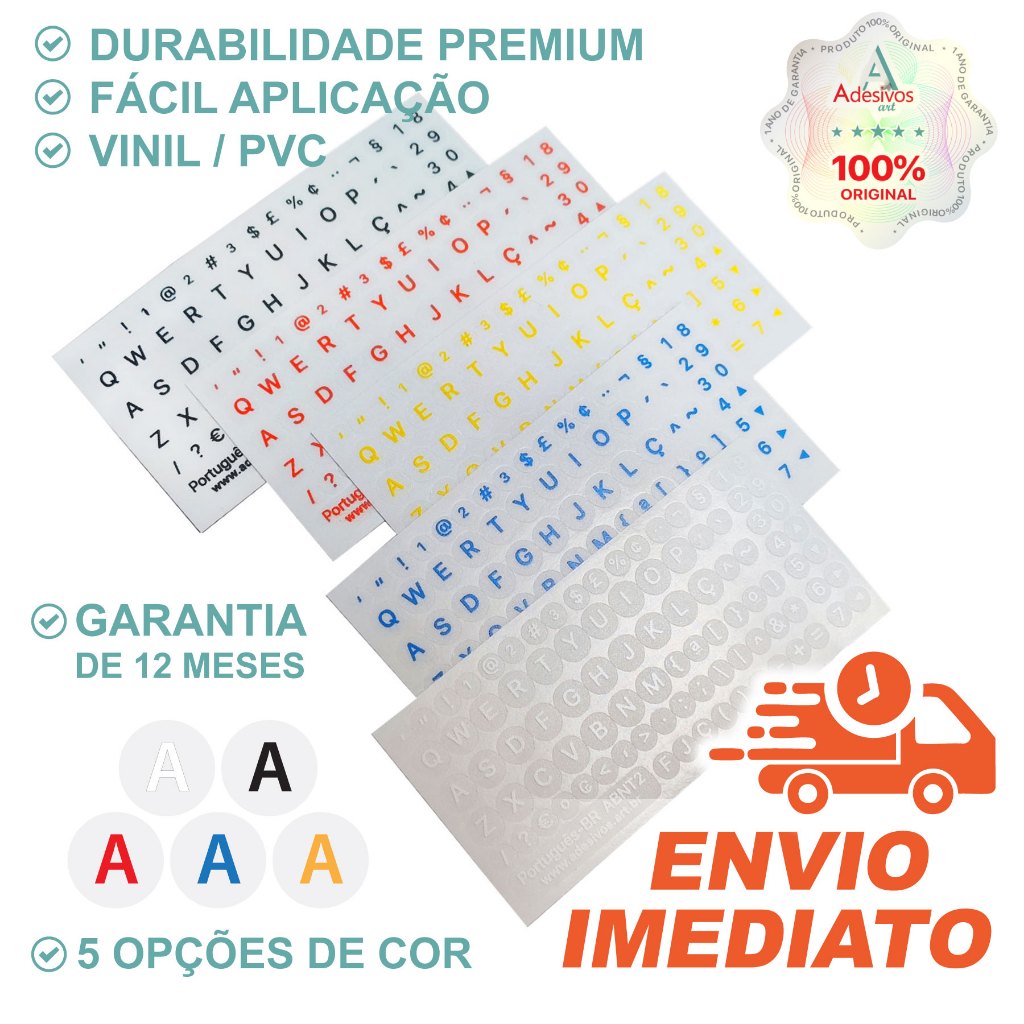 Adesivos Redondos Etiquetas ABNT/ABNT2/Inglês para Teclado Iluminação, fundo transparente