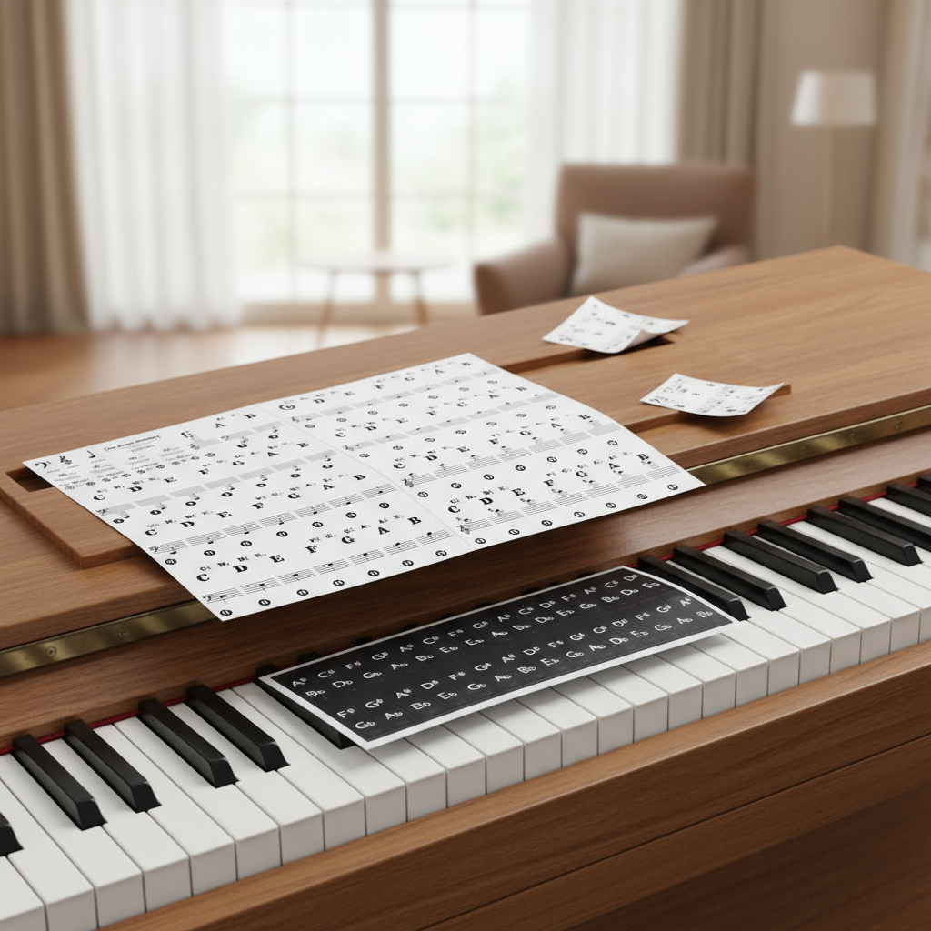 Etiquetas de Notas de Piano para Teclados de 37, 49, 61 e 88 Teclas - Etiquetas Transparentes para Teclados Eletrônicos