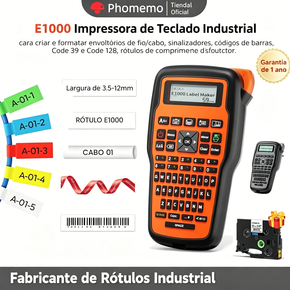 Máquina Fabricante De Etiquetas De Teclado Phoemo E1000 Pro Com Fitas , Impressora Cabo De Fio De 12 Mm Para Escritório