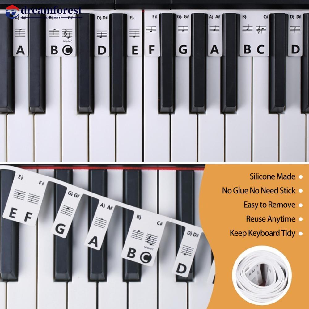 DREAMFOREST 88/61 Teclas Reutilizáveis De Silicone Para Teclado De Piano , Etiquetas De Guia , Adesivo De Sobreposição R