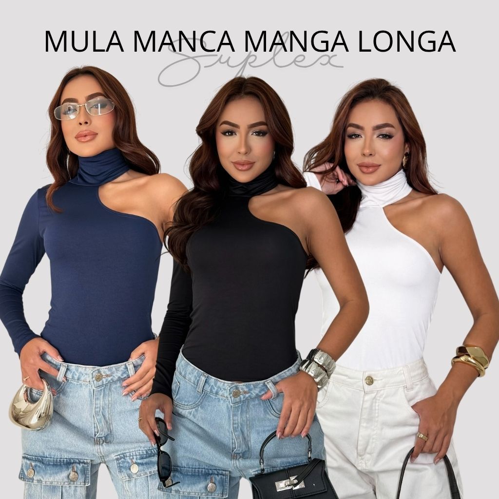 Blusa Feminina Mula Manca Manga Longa gola alta Suplex  Moda Inverno Confortável Moderna Nula
