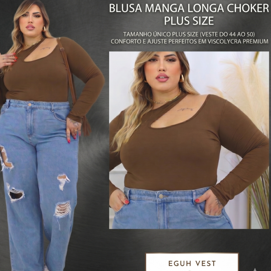 Blusa Manga Longa Feminina Chocker meia Estação Frio Plus Size