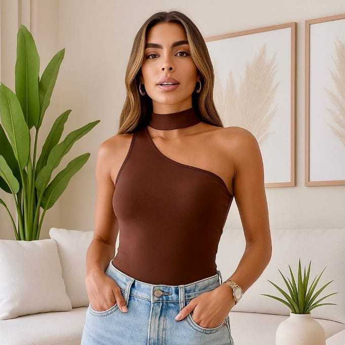 Blusa Feminina Manga Nula Choker Suplex Elegante