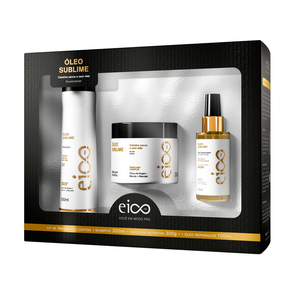 Kit Eico Pro Tratamento Óleo Sublime Shampoo 300ml + Máscara Nutritiva 300g + Óleo Reparador de Pontas 100ml